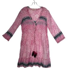 Lola Australia Pink Print Dress Tunic Oversized Cover Up Boho Resort Wear Size S
